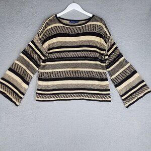 Polo Ralph Lauren Knit Sweater Women's Medium Linen Blend Pullover Striped